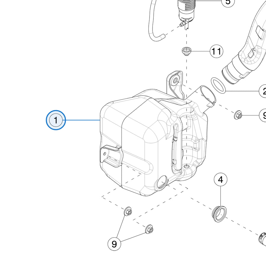 Tesla catalogue diagram: Washer Tank Assembly Complete (1617114-00-B)
