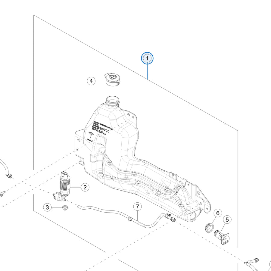 Tesla catalogue diagram: Washer Tank System Assembly (2015516-00-B)