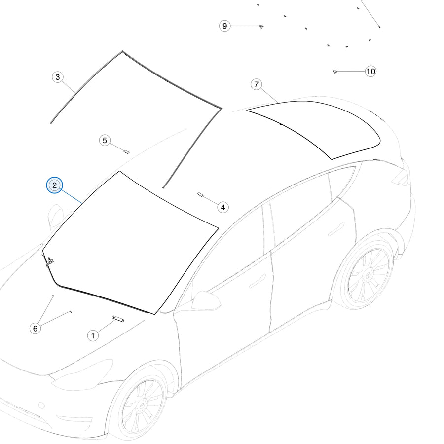 Windshield Assembly IR Acoustic (Left-Hand Drive) for Tesla Model Y 1615892-00-F - parts diagram