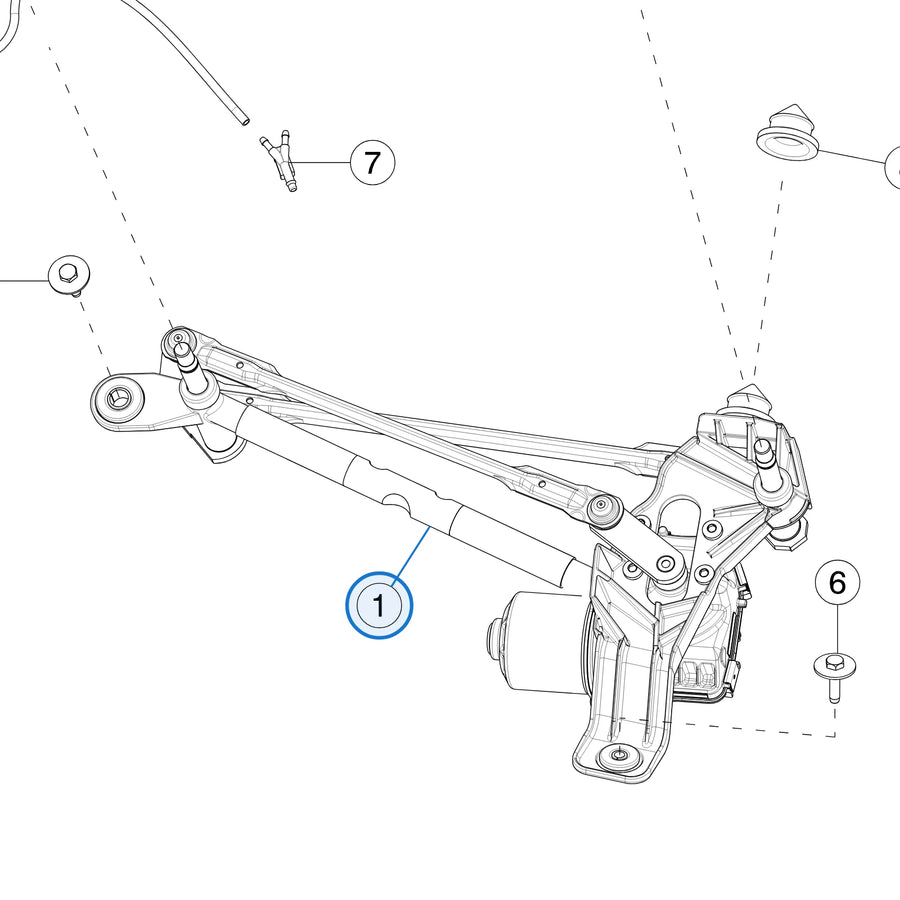 Wiper Module Left Hand Drive for Tesla Model Y 1658936-00-A - parts diagram